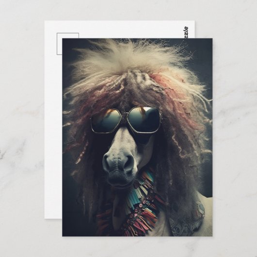 Pony mit Clownhaar und Sonnenbrille Postkarte (Vorne/Hinten)