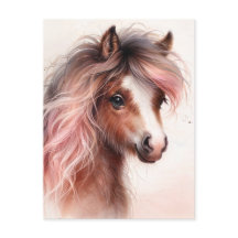Pony mit rosa Mähne Aquarell
