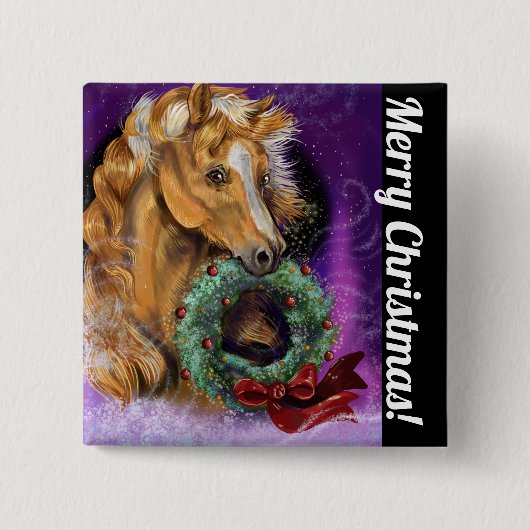 Pony mit Weihnachtskranz Button (Vorderseite)