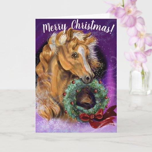 Pony mit Weihnachtskranz Karte (Orchidee)