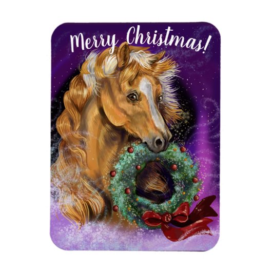 Pony mit Weihnachtskranz Magnet (Vertikal)