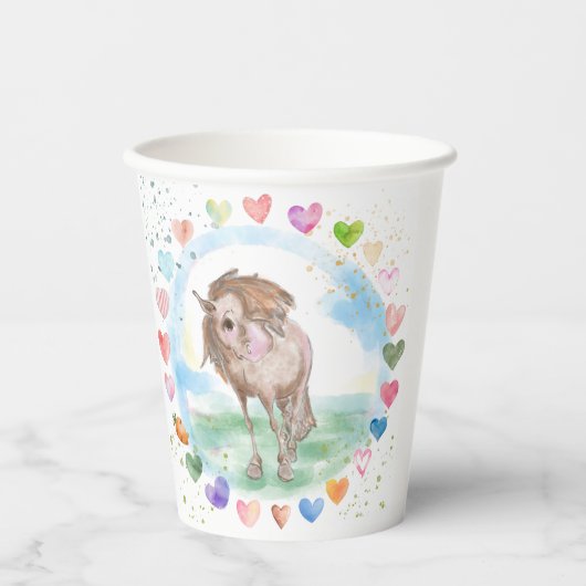Pony Party Pappbecher, Pferdemotiv für Kinder Pappbecher (Vorderseite)
