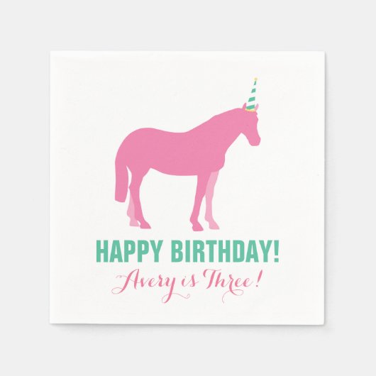 Pony Party Personalisiert Paper Napkin Pink Serviette (Vorderseite)