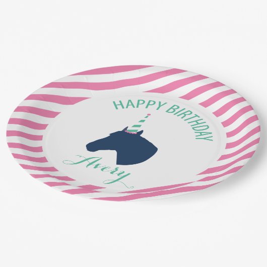 Pony-Party-personalisiertes Papierplatten-Rosa Pappteller (Schrägansicht)