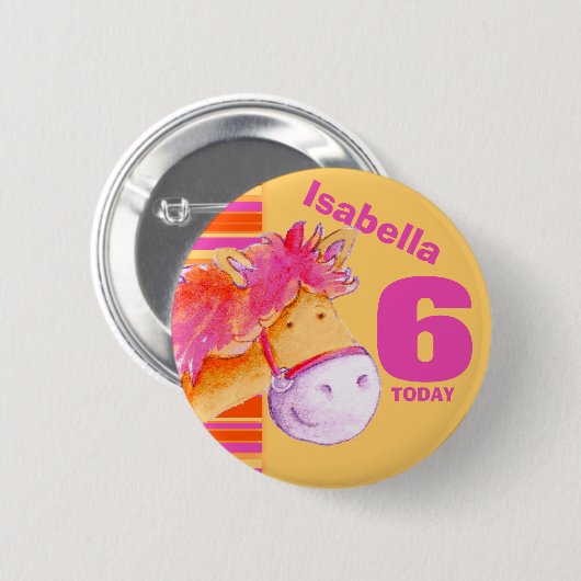 Pony Pferd 6. Geburtstag Button Abzeichen (Vorne & Hinten)