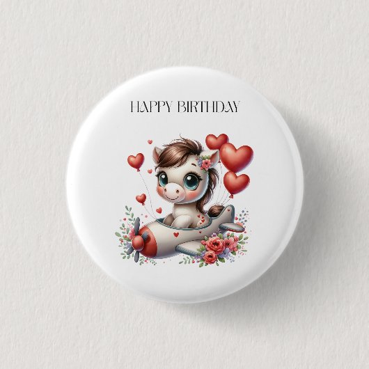 Pony Pilot Geburtstag Button (Vorderseite)