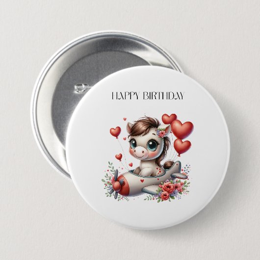 Pony Pilot Geburtstag Button (Vorne & Hinten)