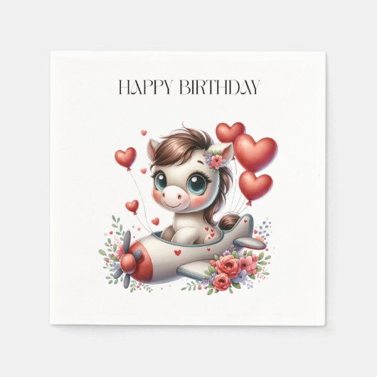 Pony Pilot Geburtstag Serviette (Vorderseite)
