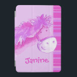 Pony pink lila Girls genannt "ipad smart cover" iPad Mini Hülle<br><div class="desc">Niedliches,  ursprünglich entworfenes Portfoliogehäuse für Pony- und Reitmädchen. Passen Sie den Namen Ihrer Wahl an. Derzeit liest Janine. Pony Aquarellkunst und Design von Sarah Trett.</div>