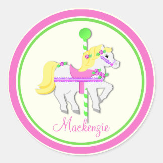 Pony Pink und Green Carousel gestrichen Runder Aufkleber