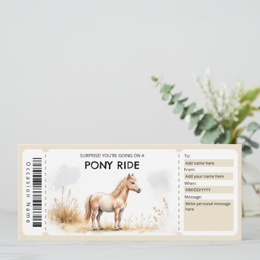 Pony Ride Gift Certificate Einladung (Stehend Vorderseite)