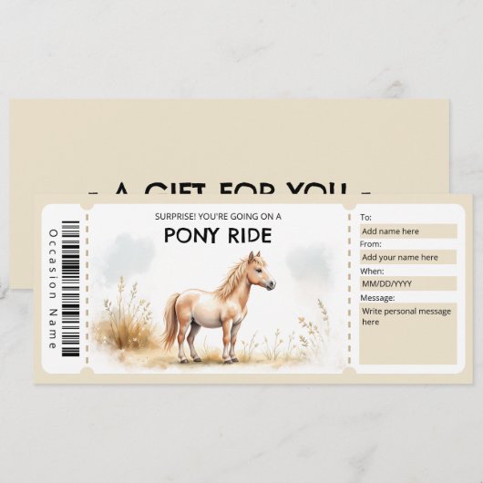 Pony Ride Gift Certificate Einladung (Vorne/Hinten)