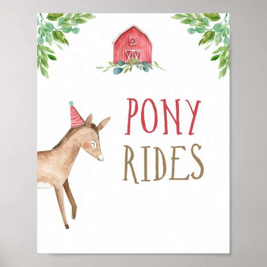Pony Rides Farm Animals Barnyard Boy Birthday Poster (Vorne)
