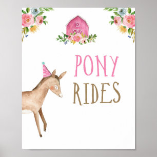Pony Rides Farm Animals Barnyard Girl Geburtstag Poster