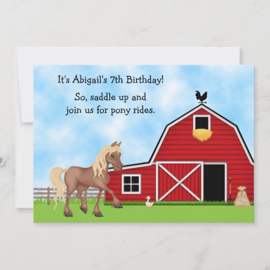 Pony Rides Horseback Reiten Geburtstag Einladung (Vorderseite)
