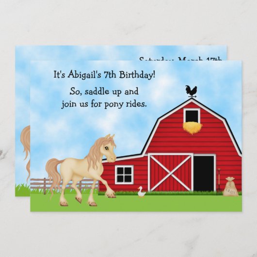 Pony Rides Horseback Reitpferd Einladung (Vorne/Hinten)