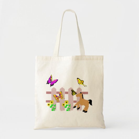 Pony, Schmetterlinge & Sonnenblumen Tote Tasche (Vorne)