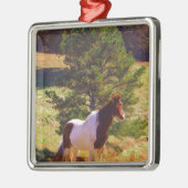 Pony von der Kiefer gemalt Silbernes Ornament (Links)