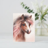 Pony With Pink Mane Watercolor Postkarte (Stehend Vorderseite)