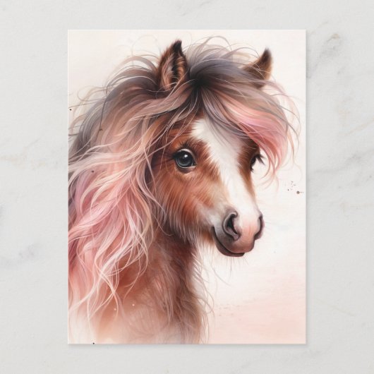 Pony With Pink Mane Watercolor Postkarte (Vorderseite)
