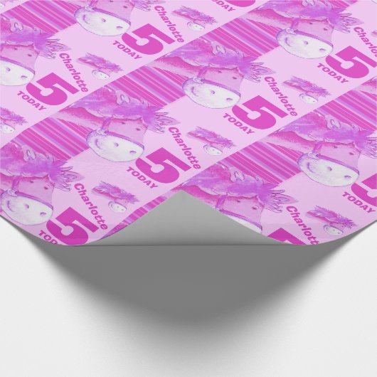 Ponykinder5. Geburtstags-Streifenverpackung Geschenkpapier (Ecke)