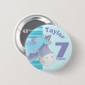 Ponypferdekinder7. Geburtstags-Blauknopf Button (Vorne & Hinten)