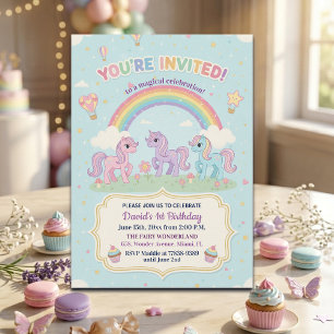 Ponys und Regenbogen 1. Geburtstagsfeier Einladung