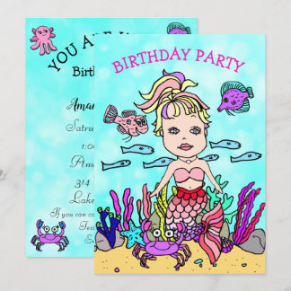 Ponytail Mermaid unter der Sea Birthday Party Einladung