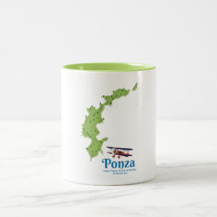 Ponza Italienische Inselkarte. Zweifarbige Tasse