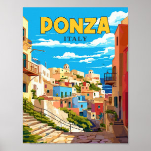 Ponza Italy Vintage Illustration Poster