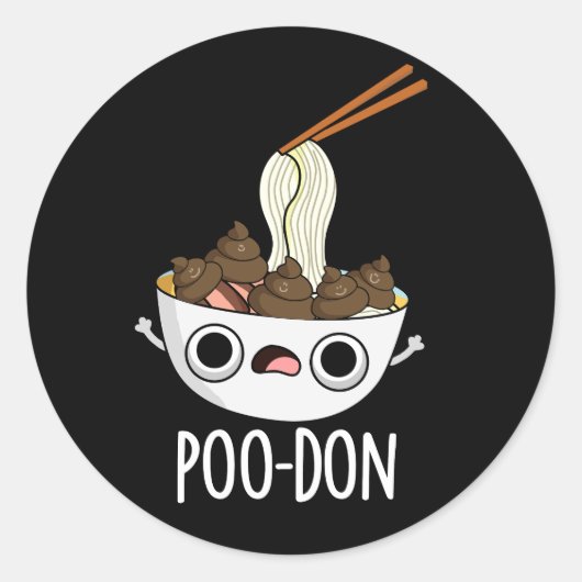 Poo-don Funny Udon Pun Dark BG Runder Aufkleber (Vorderseite)