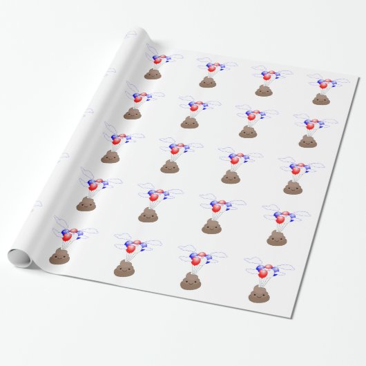 Poo Emoji fliegen mit Balloons Geschenkpapier (Ungerollt)