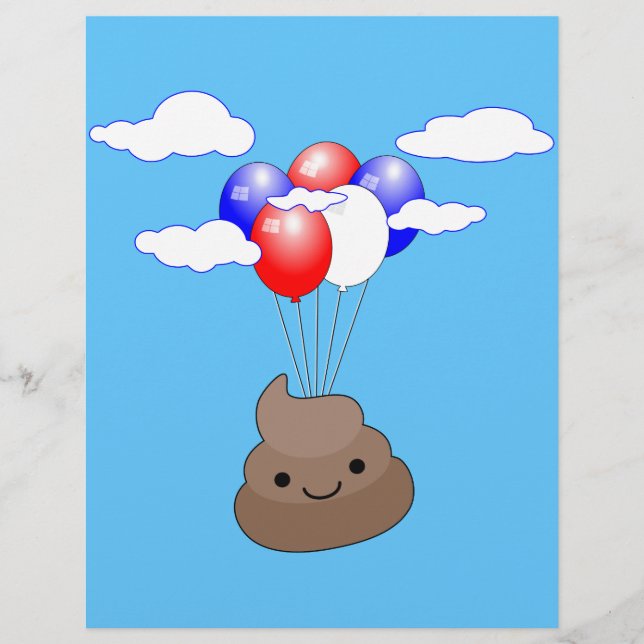 Poo Emoji fliegen mit Balloons in blauem Himmel (Vorderseite)