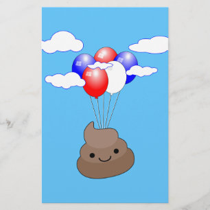Poo Emoji fliegen mit Balloons in blauem Himmel Briefpapier