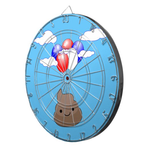 Poo Emoji fliegen mit Balloons in blauem Himmel Dartscheibe (Vorderseite rechts)