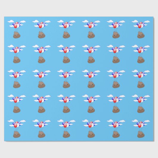 Poo Emoji fliegen mit Balloons in blauem Himmel Geschenkpapier (Flach)