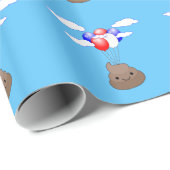 Poo Emoji fliegen mit Balloons in blauem Himmel Geschenkpapier (Rolleneckpunkt)