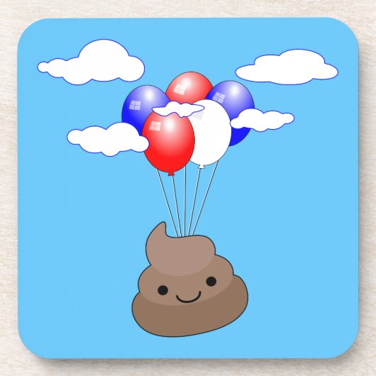 Poo Emoji fliegen mit Balloons in blauem Himmel Getränkeuntersetzer (Vorderseite)