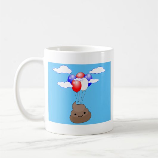 Poo Emoji fliegen mit Balloons in blauem Himmel Kaffeetasse (Links)