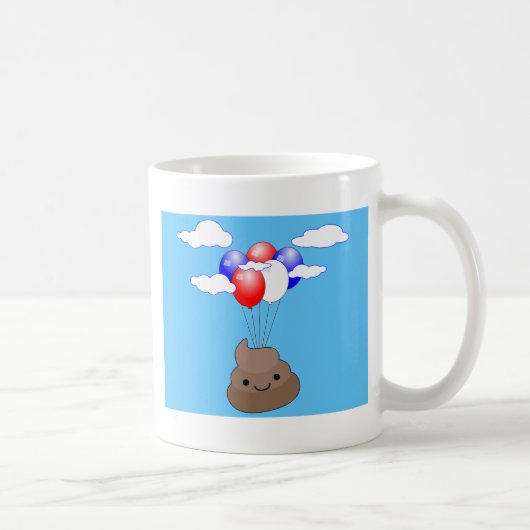 Poo Emoji fliegen mit Balloons in blauem Himmel Kaffeetasse (Rechts)