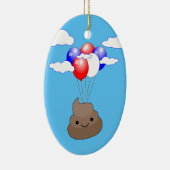 Poo Emoji fliegen mit Balloons in blauem Himmel Keramik Ornament (Rechts)