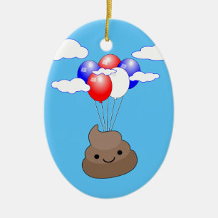 Poo Emoji fliegen mit Balloons in blauem Himmel Keramik Ornament