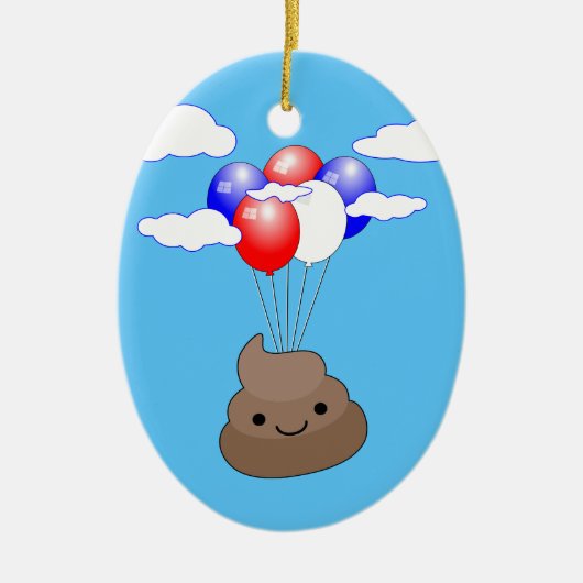 Poo Emoji fliegen mit Balloons in blauem Himmel Keramik Ornament (Vorne)