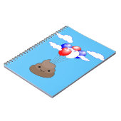 Poo Emoji fliegen mit Balloons in blauem Himmel Notizblock (Linke Seite)
