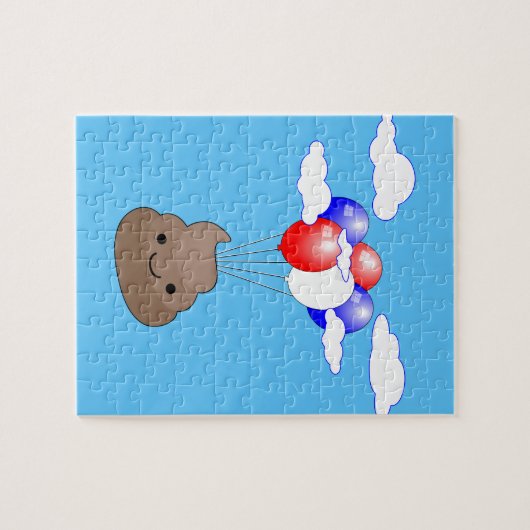 Poo Emoji fliegen mit Balloons in blauem Himmel Puzzle (Horizontal)