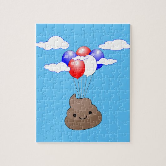 Poo Emoji fliegen mit Balloons in blauem Himmel Puzzle (Vertikal)