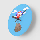 Poo Emoji fliegen mit Balloons in blauem Himmel Runde Wanduhr (Winkel)