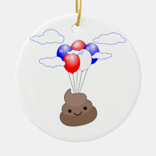 Poo Emoji fliegen mit Balloons Keramik Ornament