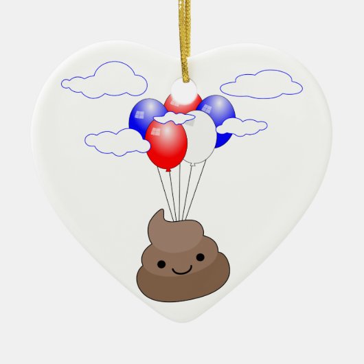 Poo Emoji fliegen mit Balloons Keramik Ornament (Vorne)