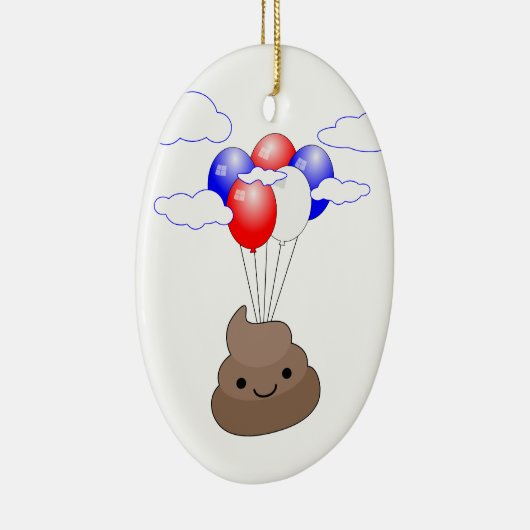Poo Emoji fliegen mit Balloons Keramikornament (Rechts)